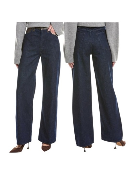 rag & bone Pants - rag & bone Dark Blue wide Leg Jeans with Black Leather Lori midi size 26 cowgirl